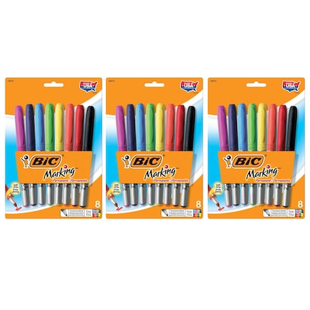 Bic Marking Permanent Marker, Fine Point, Assorted, PK24 BICGPMAP81